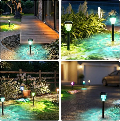 ELUTENG Solar Ground Lights 8 Pack Solar Lights Outdoor Waterproof Auto On Off Solar Garden Lights Landscape Lighting for Outside Patio Pathway Yard Lawn Driveway Deck Step Walkway, Colorful Lanterns