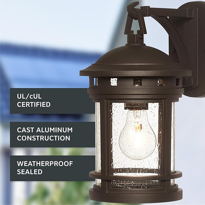 DESIGNERS FOUNTAIN Sedona Outdoor Light Fixture, 13 Inch Exterior Wall Lantern Sconce for Front Door, Patio and Porch, Oil Rubbed Bronze, 2371-ORB