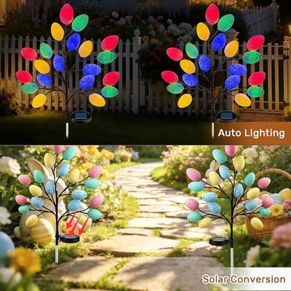 2 Pack Solar Easter Egg Lights Outdoor, 40 LED Waterproof Solar Easter Yard Decorations Outdoor Easters Yard Stakes Lights with 2 Lighting Modes for Outside Lawn Walkway Patio Cemetery Grave