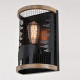 VAXCEL Kodiak 1 Light Black Cage Rustic Wall Sconce Bear and Tree Motif | Lumora