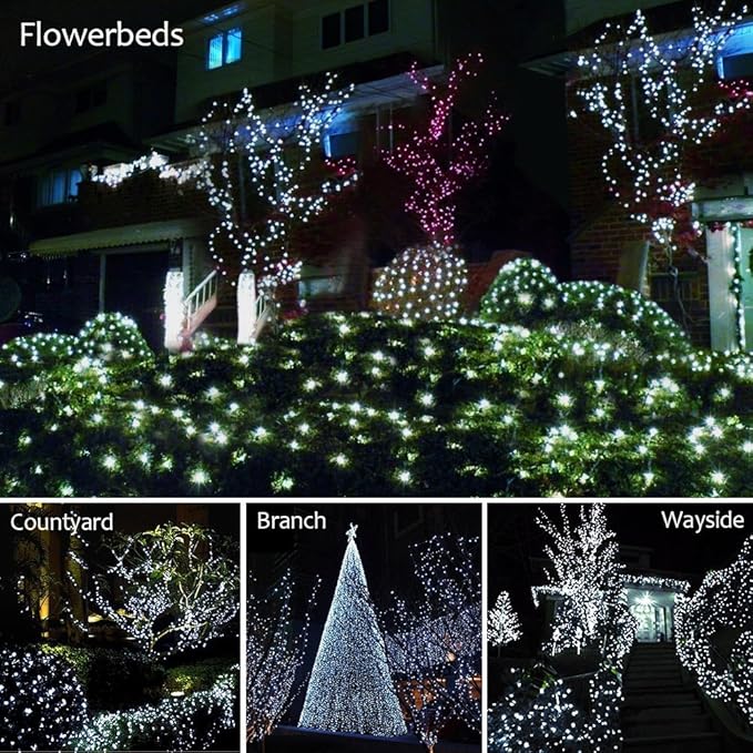FULLBELL Fairy Lights Outdoor String Lights 33ft 100 LED with Memory Modes Controller, Extendable Christmas Lights Decorations for Wedding, Christmas, Party, Patio, Indoor Outdoor (White2)