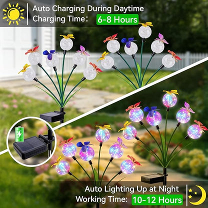 2 Pack Solar Outdoor Decorative Lights, Garden Lights Solar Powered with 12 Led Globe Lights and Butterflies, Gifts for Women Grandma, Solar Decorations for Garden Yard Lawn Ornaments (Butter Colored)