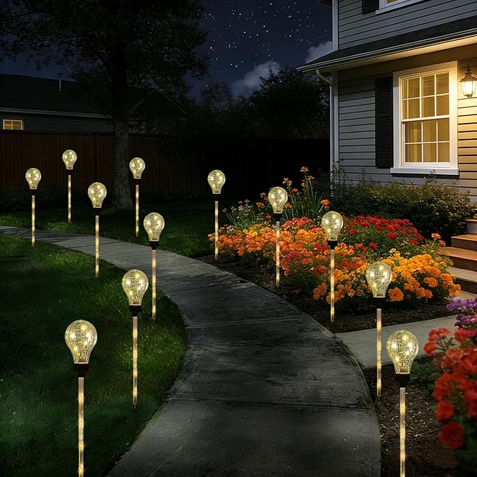 Solar Lights Outdoor Garden Decorative Waterproof 6 Pack Bulb Lights Outside Solar Pathway Lights for Garden Home Christmas Landscape Path Yard Lawn Driveway Flowerbed Decor - Warm White
