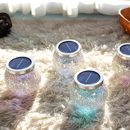 Cooo 2 Pack Gift for her him Heavy Solar Mosaic Crackle Glass Lights with Dual Solar Panels, Color-Changing RGB Lantern, Exclusive Dazzling Glass, Waterproof Outdoor Table Lamps Garden Lamp
