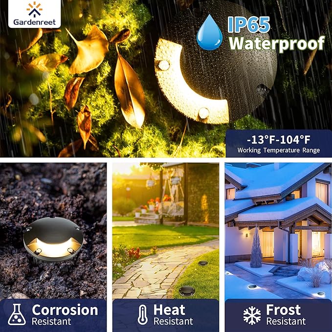 Gardenreet Brass Low Voltage Inground Lights Kit(6 Pack) with MR16 Bulb & 100Feet Wire & Connectors, 12V LED Well | Lumora