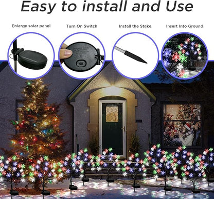 Multicolor Snowflakes Solar Pathway Lights for Christmas Decorations Outdoor - 2PACK 40LED Garden Stake Lights, Waterproof Outdoor Snowflakes Solar Christmas Lights for Garden Yard Patio Xmas Decor