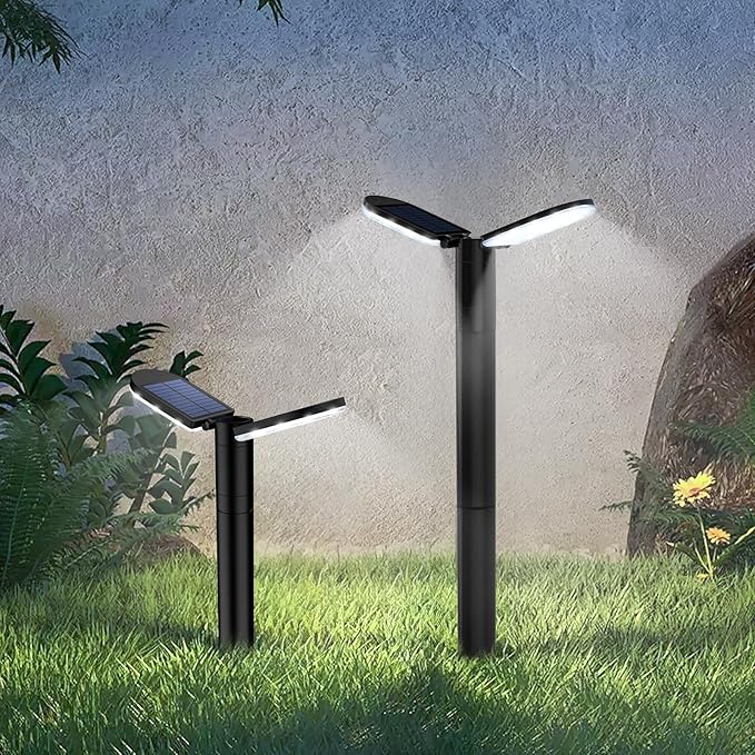 Solar Lights Outdoor, 1 Pack 80 LED Bright Solar Pathway Lights 26.7" Height with 2 Solar Panel 2 in 1 Warm White and White IP65 Waterproof for Garden, Patio, Yard, Pathway, Driveway