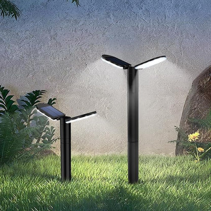 Solar Lights Outdoor, 1 Pack 80 LED Bright Solar Pathway Lights 26.7" Height with 2 Solar Panel 2 in 1 Warm White and White IP65 Waterproof for Garden, Patio, Yard, Pathway, Driveway
