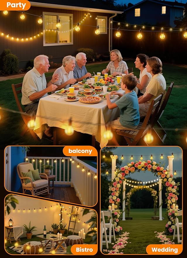 Outdoor String Patio Lights, 25FT 12 LED Patio Lights Waterproof, Connectable Shatterproof Hanging Outside String | Lumora