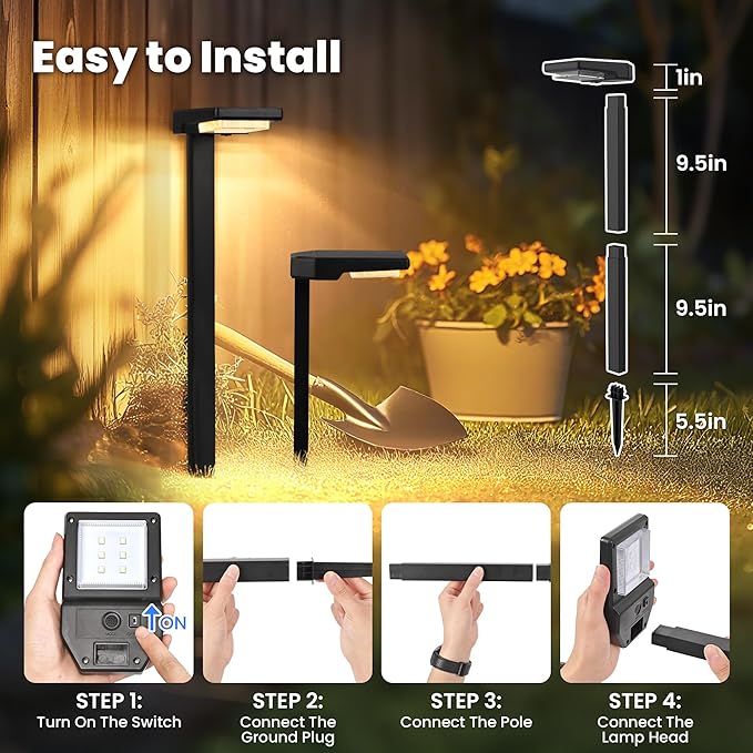 4 Pack Color Changing & Sync Smart Solar Pathway Lights, Solar Lights Outdoor Waterproof, 9 Modes (Warm White/Cool White/RGB) Landscape Lighting for Driveway, Walkway, Garden, Yard, Patio