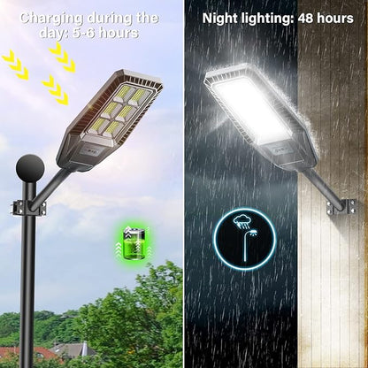 Solar Street Lights 300 W 2 Packs LED Solar Street Lights Outdoor IP66 Waterproof 30000 LM 6500 K Outdoor Street Light Dusk to Dawn Solar Power Lights with Motion Sensor and Remote Control for Path