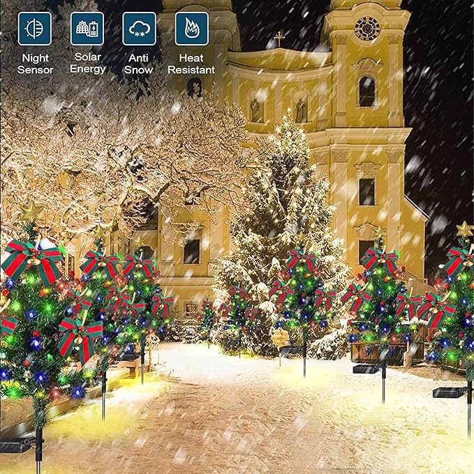 belupai 2 Pcs Solar Garden Christmas Tree Stake Lights, 31.6in Outside Xmas Tree Stake with 20 LEDs, Waterproof LED Tree Landscape Lights for Garden Yard Pathway Lawn Outdoor Decoration (Multicolor)