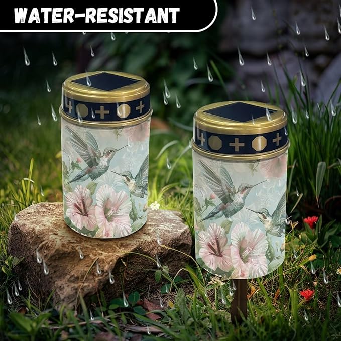 Hummingbird Flower Solar Garden Lights Auto On/Off Cemetery Solar Grave Lights Waterproof Outdoor Decorative Patio LED Lights Suitable for Desks Patio Pathway Decoration