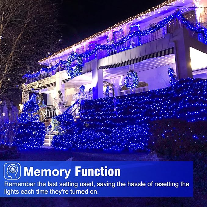 2 Pack Christmas Lights Outdoor, Total 200FT 600LED Christmas Tree Lights with 8 Modes Waterproof, Green Wire String Twinkle Lights for Indoor Home Garden Xmas Party Holiday Decorations, Blue