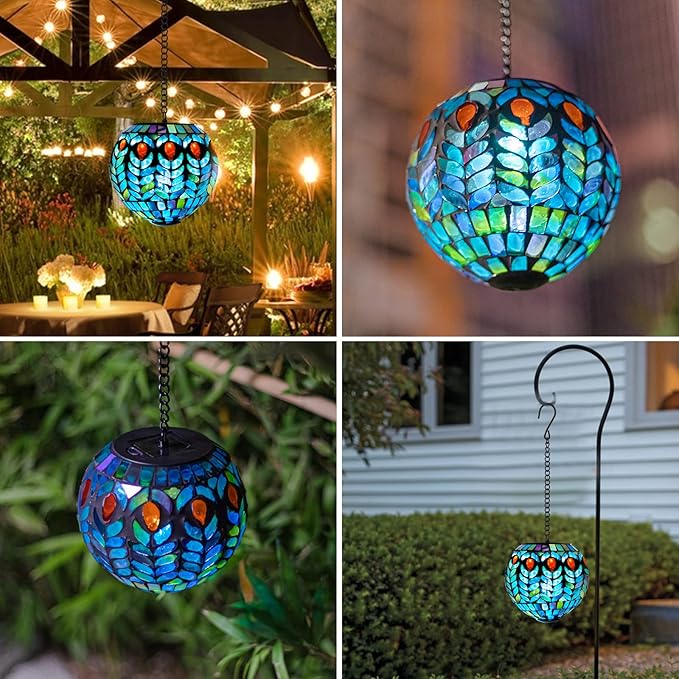 VCUTEKA Hanging Solar Lanterns Mosaic Solar Lights with Hook Up, Outdoor Garden Lights Decor for Yard Tree Fence | Lumora