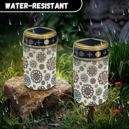 Bohemian Boho Floral Solar Garden Lights Fairy Lights Solar-Powered Lights for Outside,Led Solar-Lantern Flameless Solar Stake Lights Warm White Solar Pathway Lights Landscape Lighting
