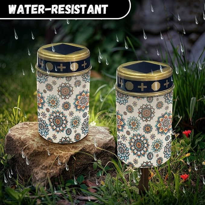 Bohemian Boho Floral Solar Garden Lights Fairy Lights Solar-Powered Lights for Outside,Led Solar-Lantern Flameless Solar Stake Lights Warm White Solar Pathway Lights Landscape Lighting