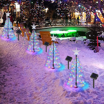 Dynaming 4 Pack Solar Spiral Christmas Trees with Lights, 19" Outdoor Light Up Christmas Pathway Markers with Colorful Lights, Waterproof & Auto On/Off Xmas Decoration for Patio Yard Walkway Driveway