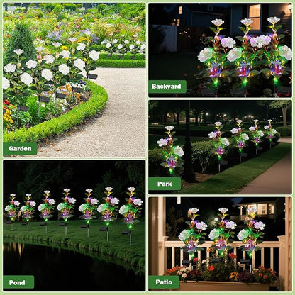Solar Flower Lights, Multi-Color Changing Gardenia Lights, Solar Flowers Outdoor Waterproof, Solar Powered Garden Decor for Patio Yard Pathway Decoration(2 Pack)