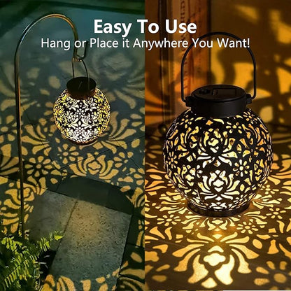 2 Pack Solar Lanterns，Retro Metal Light Solar Garden Light，Hanging LED Lanterns Solar Powered with Handle Waterproof，Suitable for Gardens, Courtyard Porches and Tabletops
