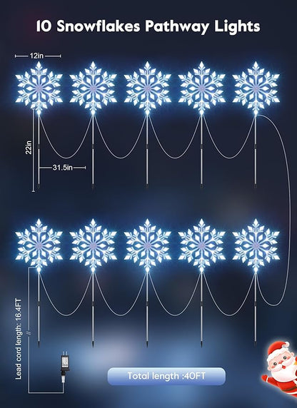 Brightown Snowflake Lights Outdoor, 10 Large Snowflake Christmas Pathway Lights, Christmas Decorations Outside Yard Sidewalk Walkway Driveway Marker Garden Lawn Stakes with LED Lights, White