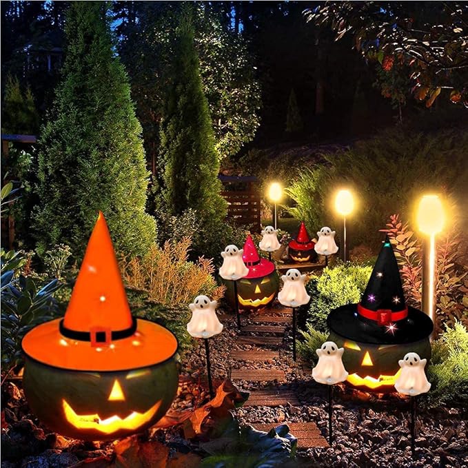 SUNSGNE Halloween Ghost Pathway Lights Outdoor, Set of 4 Ghost Halloween Stake Path Lights with C7 LED Bulbs for | Lumora