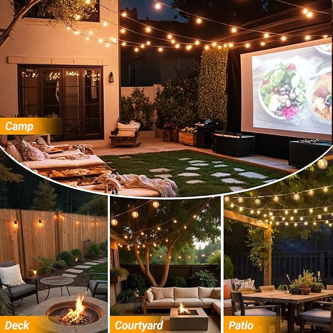 LAMPHOME Outdoor String Lights, 26FT 13 G40 Bulbs Shatterproof Patio Lights, IP65 Waterproof Dimmable Hanging | Lumora