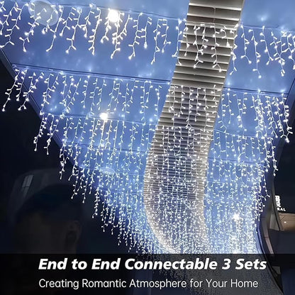 LED Icicle Lights for Outdoor Christmas Decorations,39.4Ft 400 LEDs Christmas Fairy Light with Timer&Memory Function,8 Lighting Modes,Plug in hanging Curtain Lights for Xmas Party(Cool White)