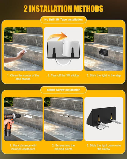 Brightown Solar Step Lights for Outside, 4 Pack Solar Stair Lights Outdoor Waterproof IP68, Multiple Color Modes Step Light Outdoor for Garden Stair, Front Step, Front Porch, Deck, Sidewalk and Patio