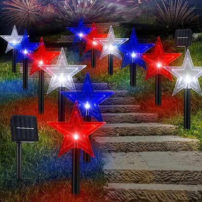VIHOSE 12 Pcs 4th of July Star Stake Light LED Red White Blue Pathway Lights Markers Solar Waterproof Outdoor Lighted Decorations Independence Day Patriotic Decorations for Garden Yard Lawn