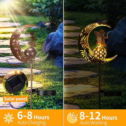 Tremdwoto Christmas Decorations Solar Garden Fairy Statues ，Outdoor Moon Fairy Stakes，Waterproof Led Garden Stake Light for Patio,Lawn，Path,Great Gifts for Women