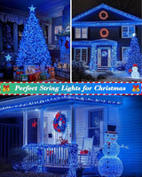 125FT 380LED Blue Christmas Lights, Extra Long Outdoor String Lights Waterproof, Timer & Memory, 8 Modes Dimmable | Lumora