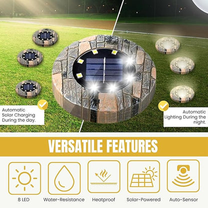 Solar Ground Lights Outdoor Decor - Waterproof LED Outdoor Solar Lights for Yard, Patio, Garden, Pathway, Stair, Deck - Landscape Lighting for Garden Decor - Outside Lightings (4 Pack, Cool White)