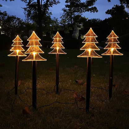 Mycznsyard Solar Christmas Tree Pathway Light 5 Pack Christmas Decorative Lights Waterproof LED Night Lights for Outdoor Ground Lawn Landscape Holiday Party Christmas Decor (Warm White)