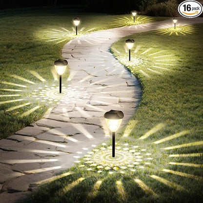 Ensenior 16-Pack Solar Lights Outdoor, 14.17" Auto ON/Off 3000K LED Solar Garden Lights for Pathway, Yard, Patio, Walkway, Planter, Waterproof, Energy-Efficient Landscape Lighting