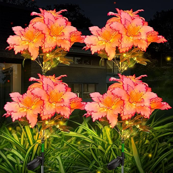 Neporal Solar Flowers Outdoor Waterproof Rhododendron, Garden Solar Lights Decorative 4PK 7-Stem, 2 Decor Lighting | Lumora