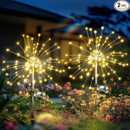 Anordsem Solar Lights Outdoor Waterproof: 2 Pack Garden Light - Bendable Copper Wire with 120 LED Firework Beads - DIY Warm Fun Decoration for Yard Patio - Twinkle Sparkler Gifts for Women Wife