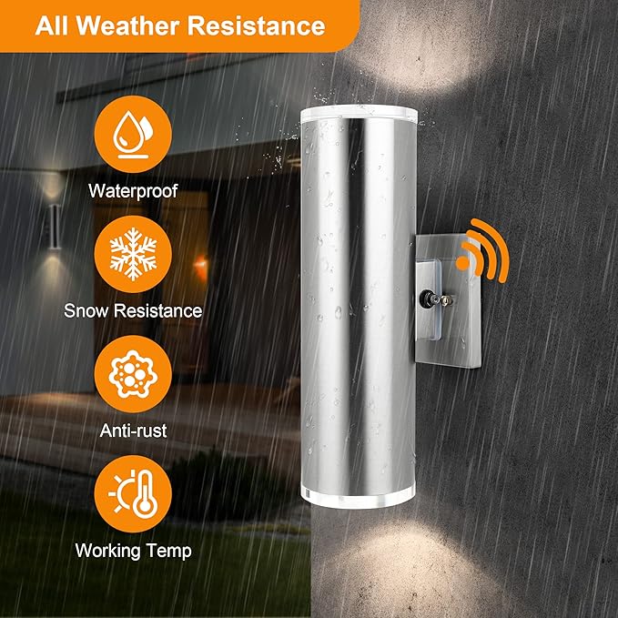 Dusk to Dawn Sensor Outdoor Porch Light, Anti-Rust Waterproof Up Down Metal Cylinder Wall Lights with Stainless Steel 304 for Courtyard Garage Entryway (13" Height, UL Listed, No Bulbs)