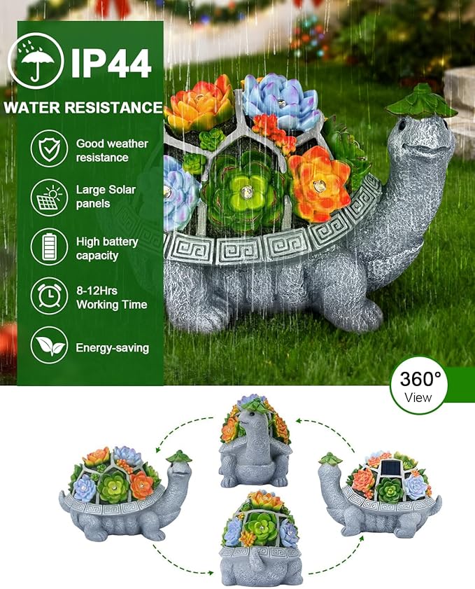 11.1 Inch Large Solar Garden Decor Turtle Statues Lights, Outdoor Figurine Decorations Ornament Lamps for Outside | Lumora