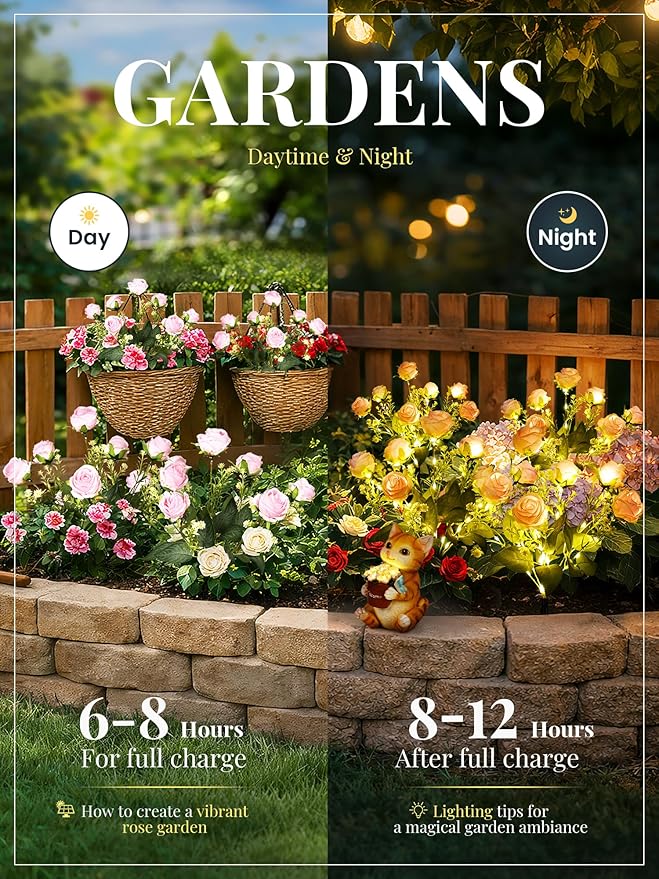 GIGALUMI Solar Lights Outdoor for Garden Decor, 4 Pack Solar Flower Lights Waterproof, 2 Lighting Modes 28 Rose Flowers for Pathway,Yard, Patio Decoration, Gardening Gifts for Women (Pink)