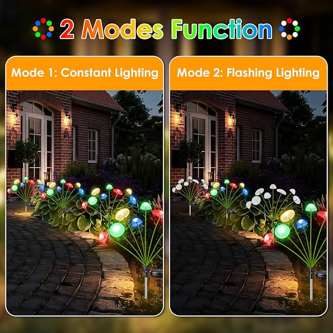 4PK 32LED Solar Garden Lights Outdoor, Mushroom Solar Lights Outdoor, IP65 Waterproof Firefly Light Outside Decor | Lumora