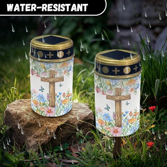 ZOUTAIRONG Solar Cross for Cemetery Grave Solar Garden Lights Solar Lights Outdoor Pathway Solar Pathway Lights Outdoor Cemetery Solar Lights for Grave Solar Lights for Cemetery Gravesite