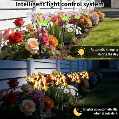 Solar Butterfly Lights 10 Heads 3 Pack - Outdoor Waterproof, No Wiring Needed,Garden Yard Patio Pathway Decoration, Warm White, Swaying in Wind, Romantic Atmosphere Lights (3, Butterfly)