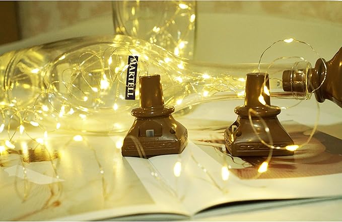 Square 8 Pack Solar Powered Wine Bottle Lights, 20 LED Waterproof Copper Cork Lights for Wedding, Christmas | Lumora