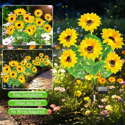 GARPAR Solar Garden Lights Outdoor, Upgraded 3 Pack with 18 Bigger Solar Sunflowers, Auto On/Off Lifelike Garden Decor, Bright Waterproof Outdoor Decorations for Yard Patio