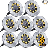 Solar Ground Lights for Outdoor Garden – 8 LED Waterproof Disk Lights, Warm White In-Ground Landscape Lighting for | Lumora