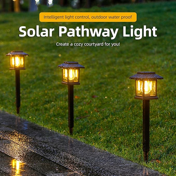 EVGATSAUTO Solar Pathway Lights, IP44 LED, 2 Pieces, for Garden, Yard, Lawn, Driveway