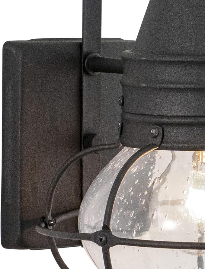 VAXCEL 2-Pack Chatham 13.5 in. H 1-Light Textured Black Coastal Outdoor Wall Sconce Made of Durable Steel, Clear | Lumora