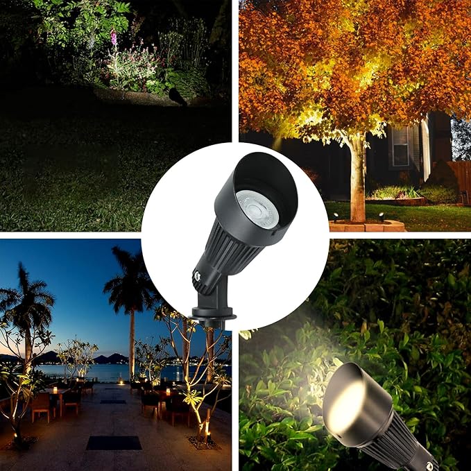 Lumina Lighting® 4W Landscape Lighting 12V Landscape Lights Low Voltage Landscape Spotlights Warm White Waterproof Outdoor Replaceable LED Bulb for Garden, Lawn, Porch, Patio and Yard (Black, 6-Pack)
