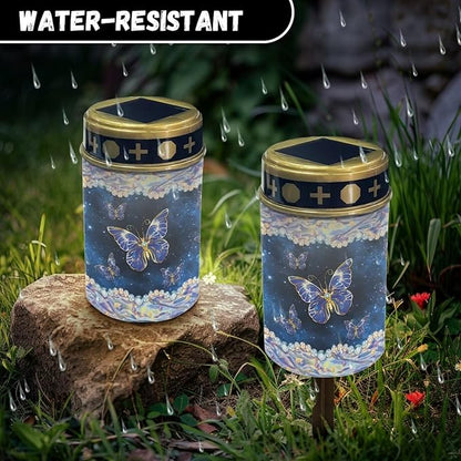 Butterfly Print Solar Garden Light Waterproof Solar Lights for Outdoor Easy Fixed Solar Light Cemetery Light for Grave Home Decor Landscape Solar Light